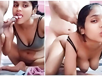 Desi sweetheart Riya Bhabh1 takes a rock-hard romping after sucking her neighbor's thong snake