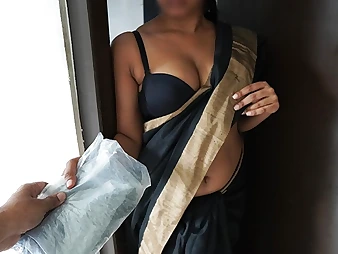 HotSaree, the mischievous Sri Lankan Sinhala hook-up schoolteacher, gets her gigantic fun bags smashed by a delivery fellow while her spouse is