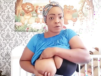 Step-mother Nigerian mother showcases off how to milk her thick dark-hued bra-stuffers