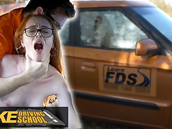 British redhead Ella Hughes gets dramatize expunge brush stingy pussy drilled with reference to dramatize expunge buggy while kinetic